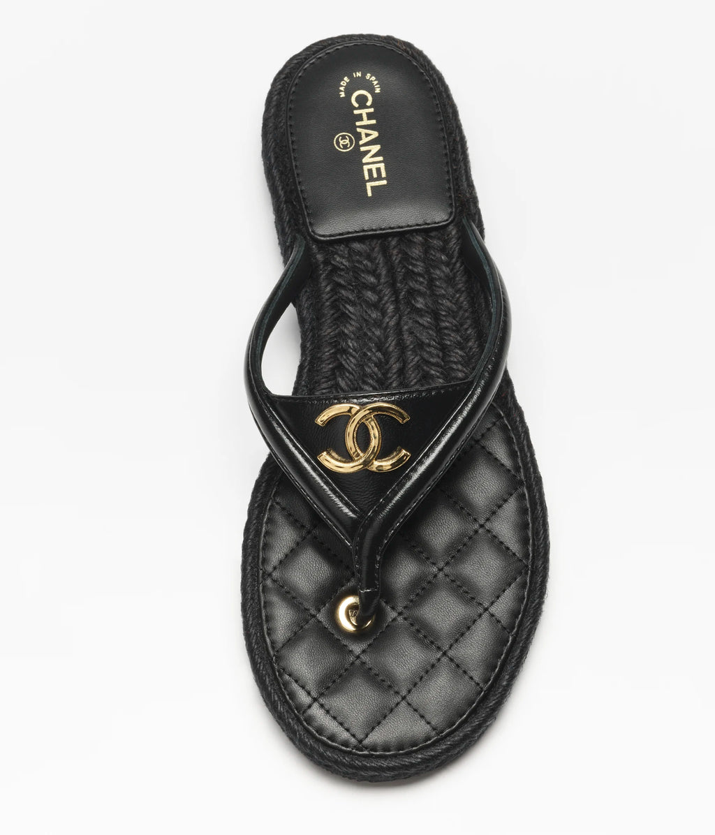 Chanel Shiny Lambskin Flip-Flop Thongs