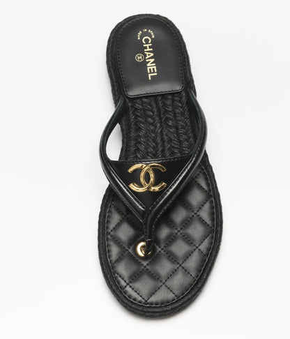 Chanel Shiny Lambskin Flip-Flop Thongs