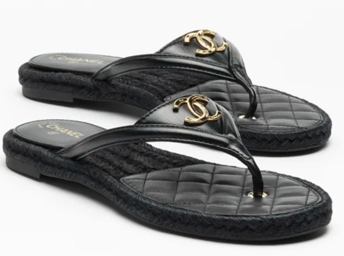 Chanel Shiny Lambskin Flip-Flop Thongs