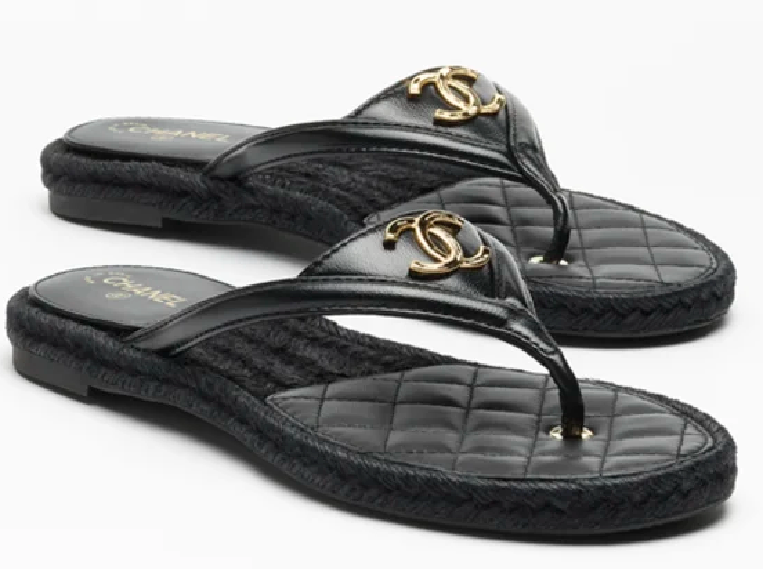 Chanel Shiny Lambskin Flip-Flop Thongs
