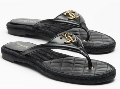 Chanel Shiny Lambskin Flip-Flop Thongs