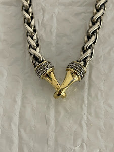 David Yurman 15” platinum necklace w/ 18 karat gold diamond hasp !